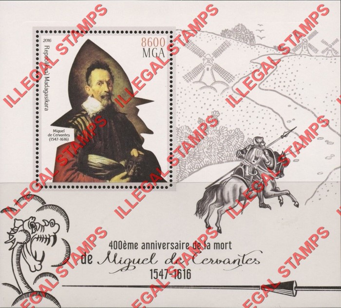 Madagascar 2016 Miguel de Cervantes Illegal Stamp Souvenir Sheet of 1