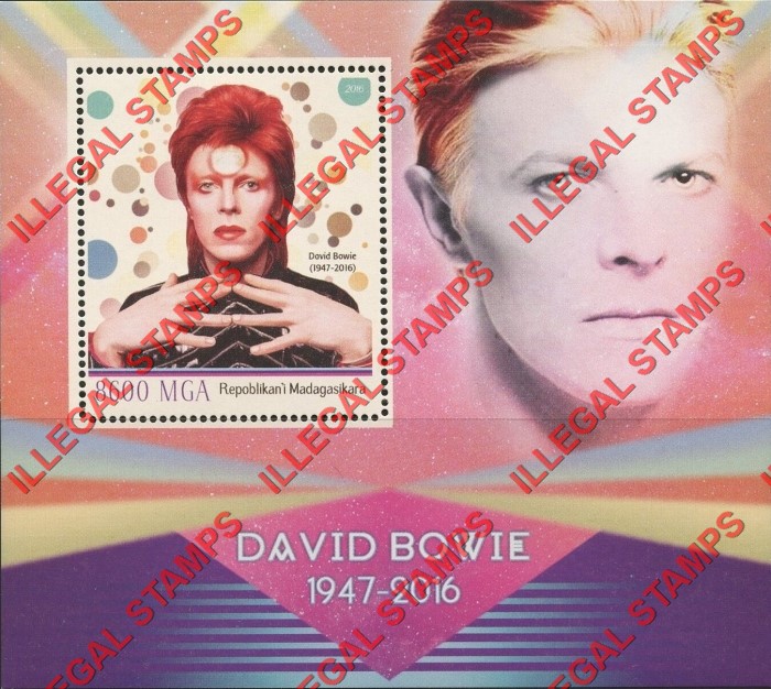 Madagascar 2016 David Bowie Illegal Stamp Souvenir Sheet of 1