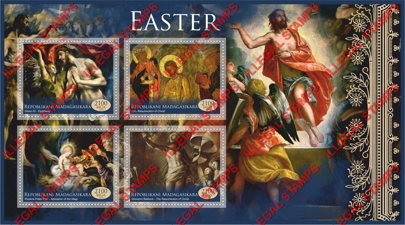 Madagascar 2016 Easter Paintings Illegal Stamp Souvenir Sheet of 4
