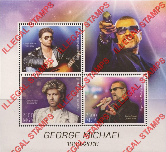 Madagascar 2016 George Michael Illegal Stamp Souvenir Sheet of 3