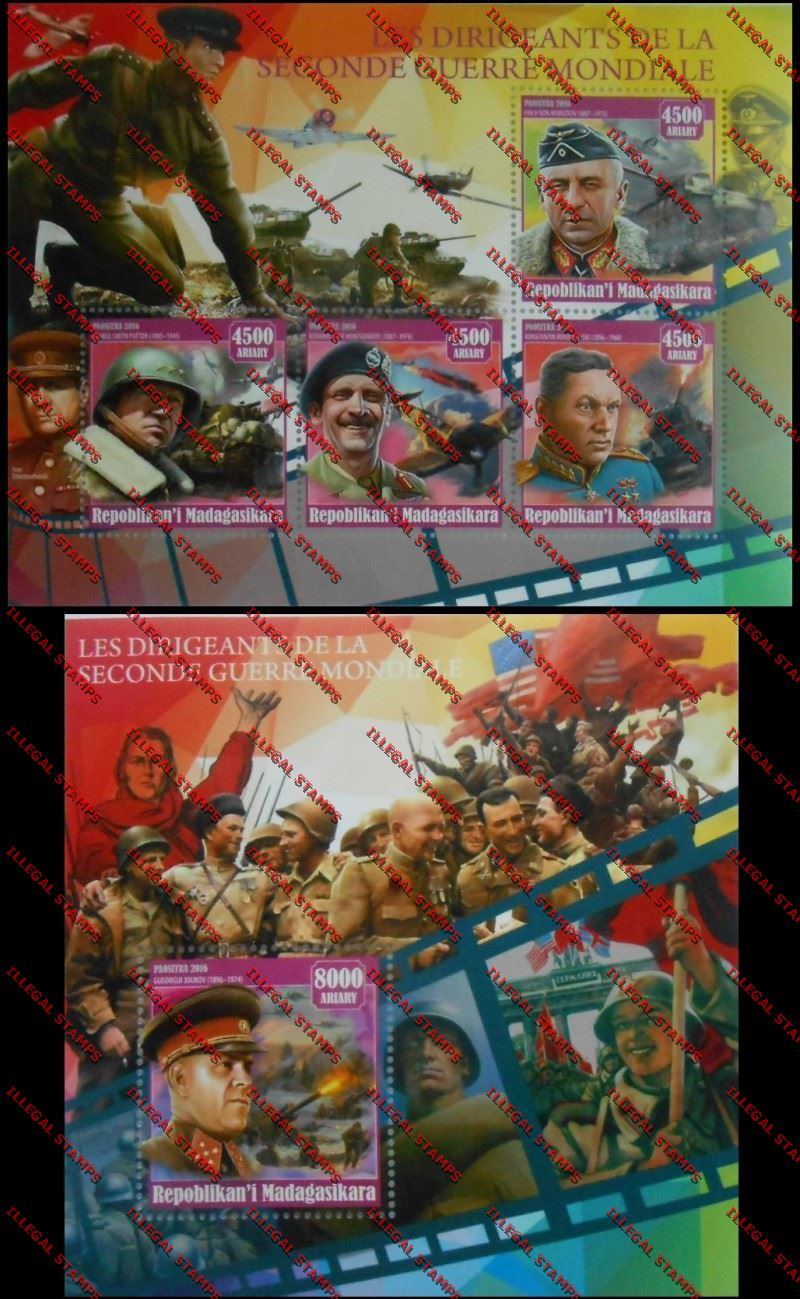 Madagascar 2016 The Leaders of the Second World War Illegal Stamp Souvenir Sheets of 4 and 1