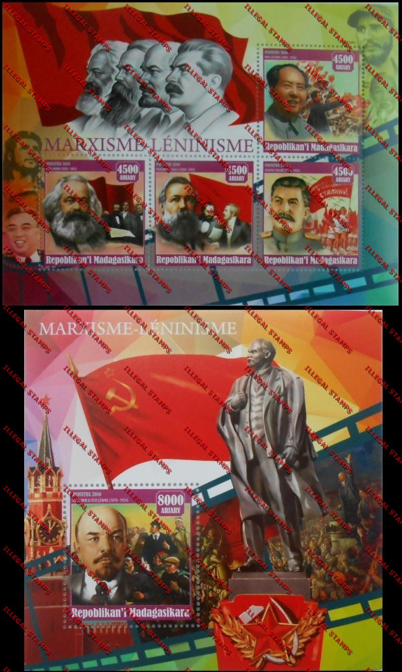 Madagascar 2016 Marxism Leninism Illegal Stamp Souvenir Sheets of 4 and 1