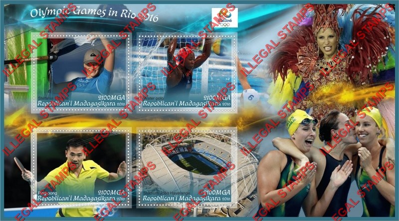 Madagascar 2016 Olympic Games in Rio Illegal Stamp Souvenir Sheet of 4