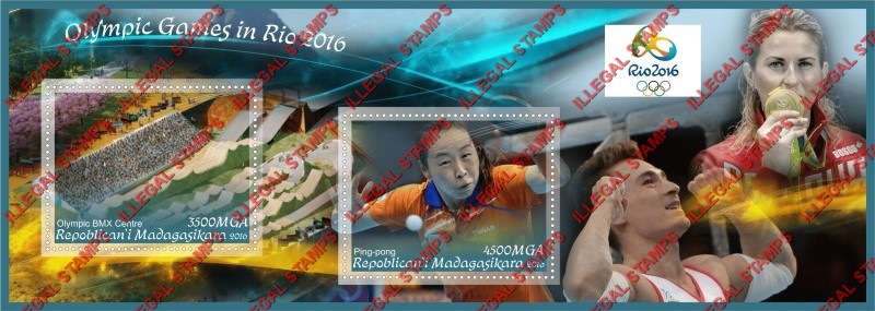 Madagascar 2016 Olympic Games in Rio Illegal Stamp Souvenir Sheet of 2