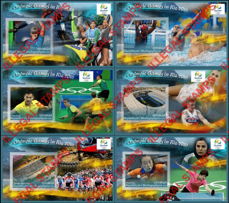 Madagascar 2016 Olympic Games in Rio Illegal Stamp Souvenir Sheets of 1