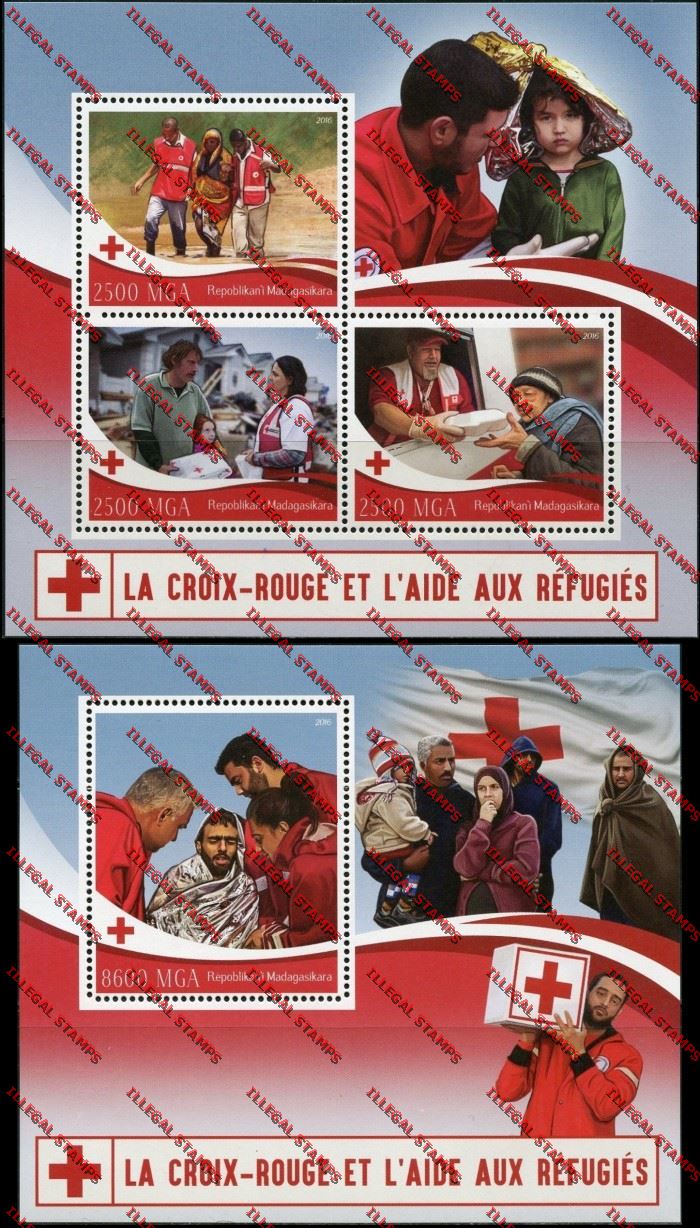 Madagascar 2016 The Red Cross and Aid to Refugees Illegal Stamp Souvenir Sheets of 3 and 1