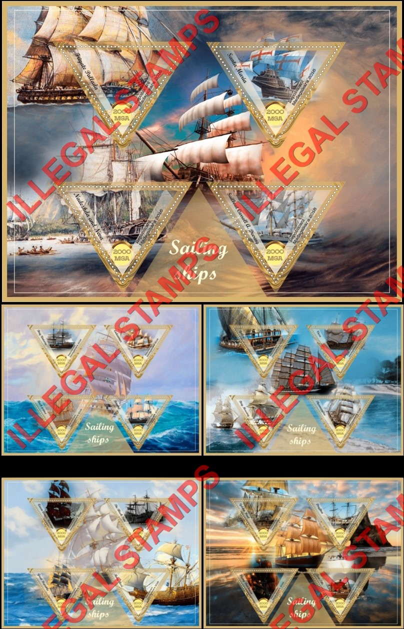 Madagascar 2016 Sailing Ships Illegal Stamp Souvenir Sheets of 4