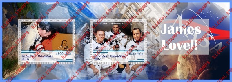 Madagascar 2016 Space Astronaut James Lovell Illegal Stamp Souvenir Sheet of 2