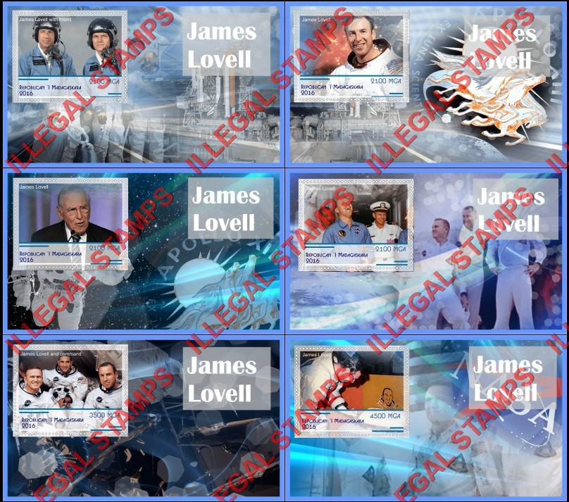 Madagascar 2016 Space Astronaut James Lovell Illegal Stamp Souvenir Sheets of 1