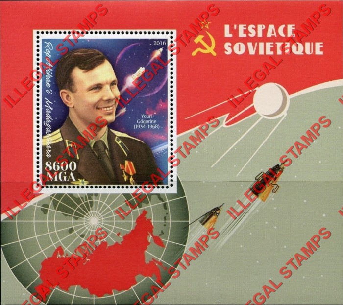 Madagascar 2016 Soviets in Space Illegal Stamp Souvenir Sheet of 1