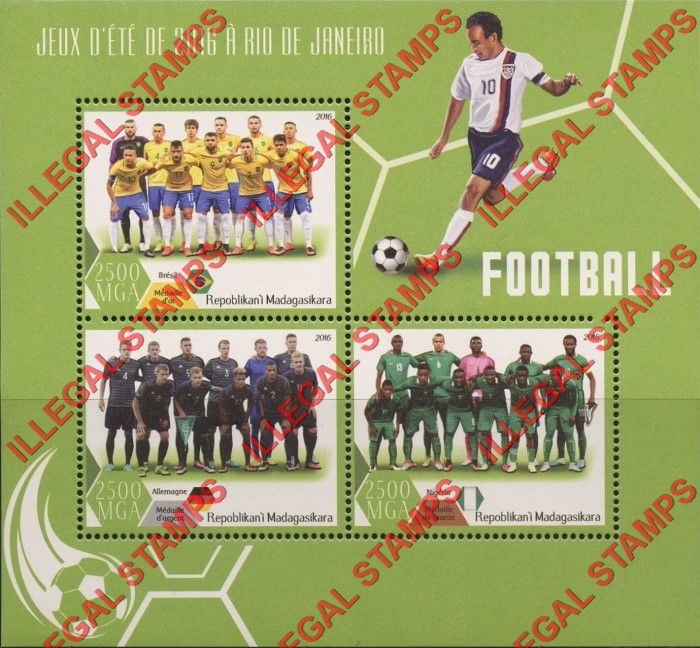 Madagascar 2016 Summer Olympics Soccer Illegal Stamp Souvenir Sheet of 3