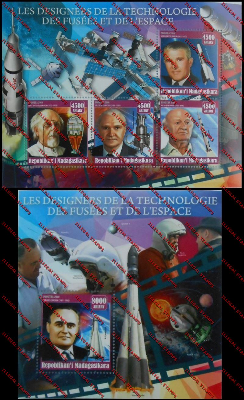 Madagascar 2016 The Designers of the Technology used in Space Illegal Stamp Souvenir Sheets of 4 and 1