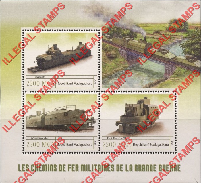 Madagascar 2016 Military Trains Illegal Stamp Souvenir Sheet of 3