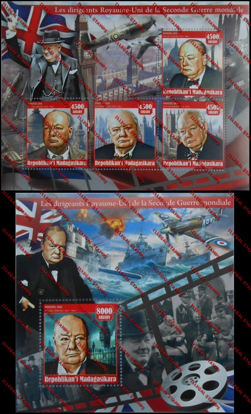 Madagascar 2016 The United Kingdom Leaders of the Second World War Illegal Stamp Souvenir Sheets of 4 and 1