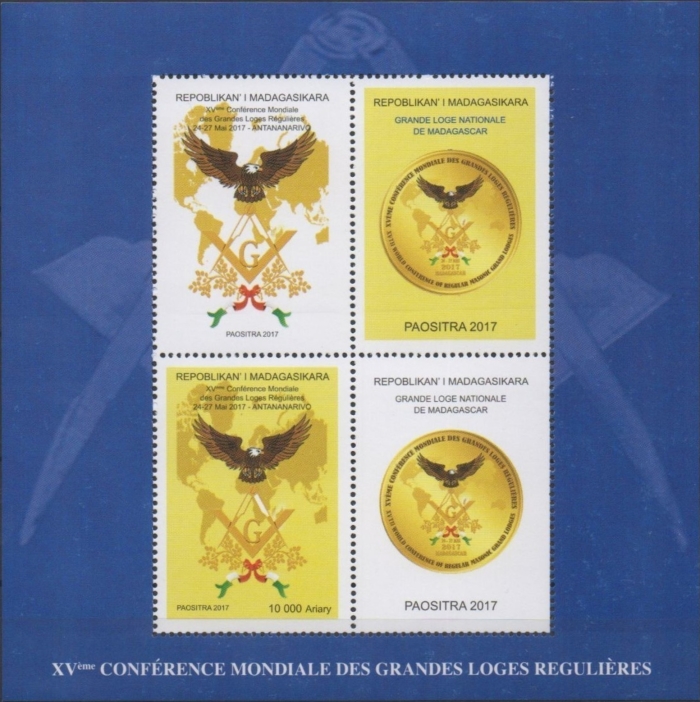 Madagascar 2017 15th World Conference Of Masonic Lodges, Tananarive Souvenir Sheet with Labels Scott 1649a