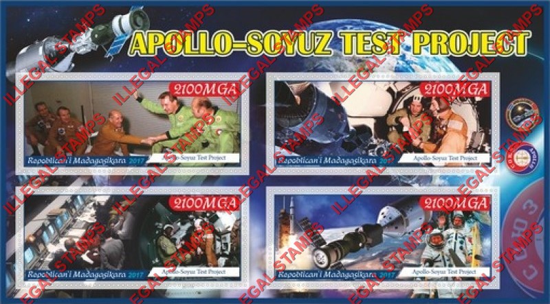 Madagascar 2017 Apollo Soyuz Test Project Illegal Stamp Souvenir Sheet of 4