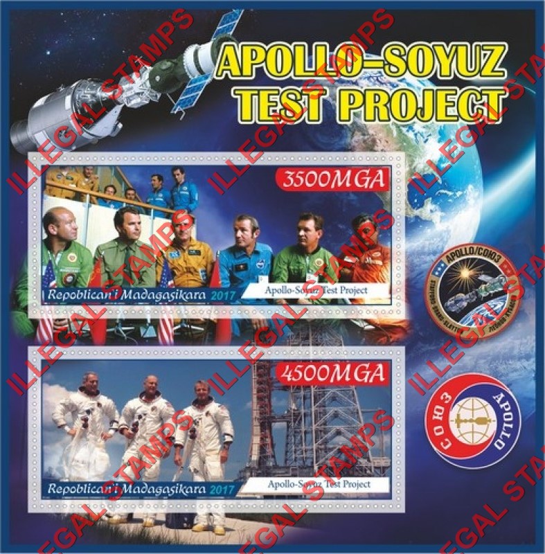 Madagascar 2017 Apollo Soyuz Test Project Illegal Stamp Souvenir Sheet of 2