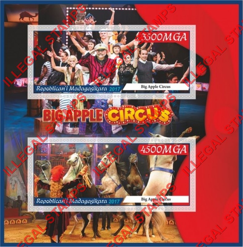 Madagascar 2017 Big Apple Circus Illegal Stamp Souvenir Sheet of 2