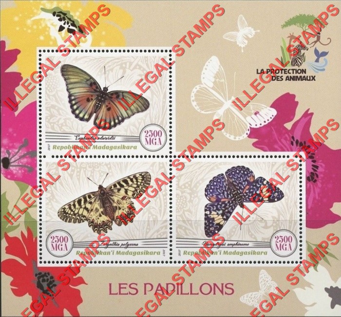 Madagascar 2017 Butterflies Illegal Stamp Souvenir Sheet of 3