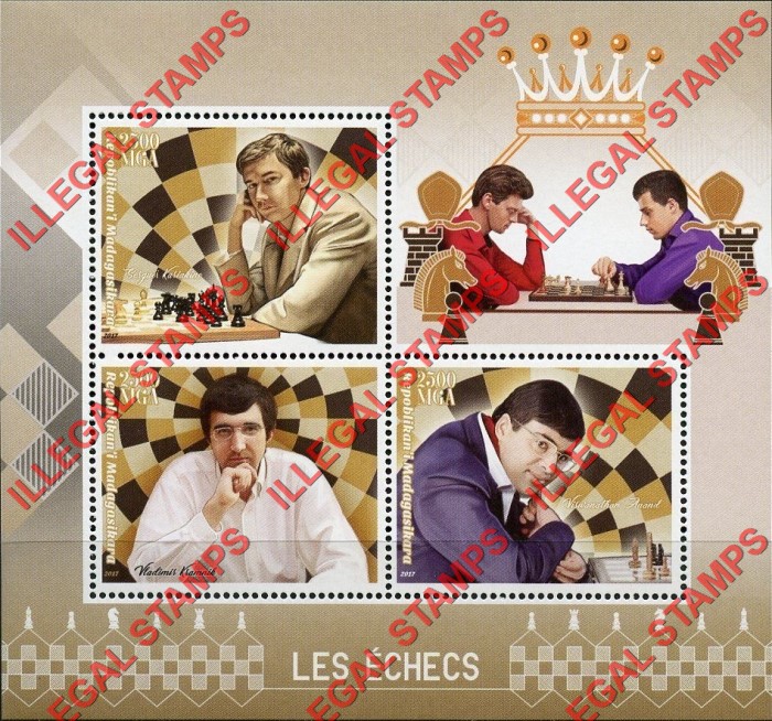 Madagascar 2017 Chess Illegal Stamp Souvenir Sheet of 3