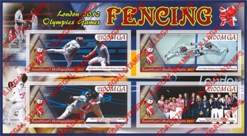 Madagascar 2017 Fencing Olympic Games in London 2012 Illegal Stamp Souvenir Sheet of 4