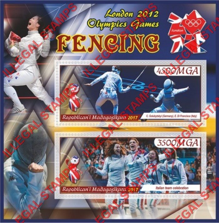 Madagascar 2017 Fencing Olympic Games in London 2012 Illegal Stamp Souvenir Sheet of 2