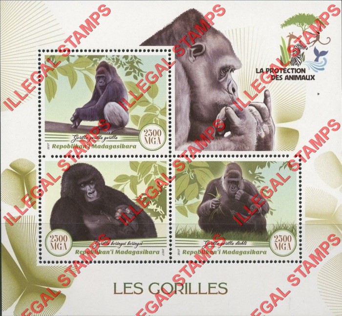 Madagascar 2017 Gorillas Illegal Stamp Souvenir Sheet of 3