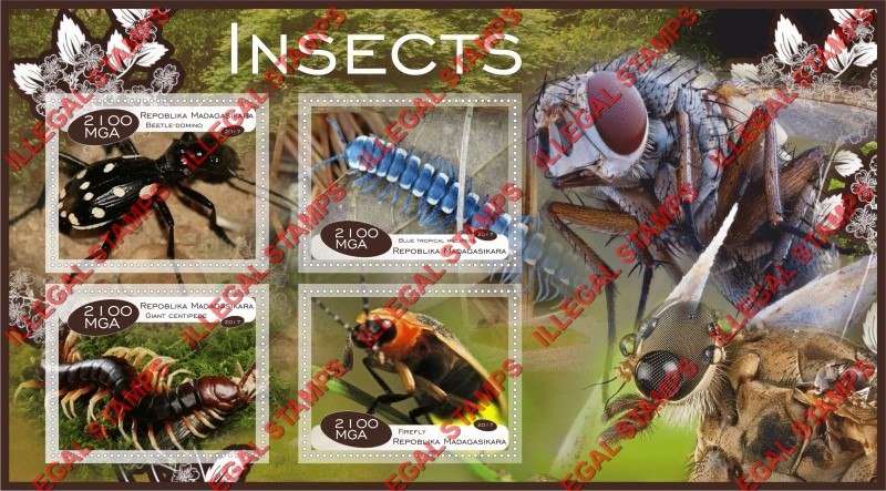 Madagascar 2017 Insects Illegal Stamp Souvenir Sheet of 4