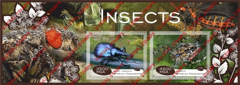 Madagascar 2017 Insects Illegal Stamp Souvenir Sheet of 2