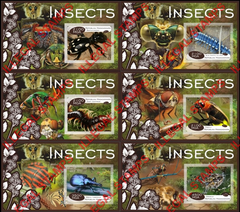 Madagascar 2017 Insects Illegal Stamp Souvenir Sheets of 1