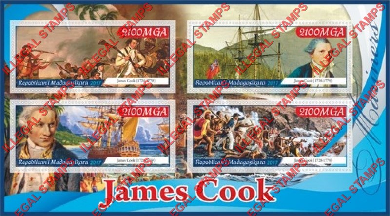 Madagascar 2017 James Cook Illegal Stamp Souvenir Sheet of 4