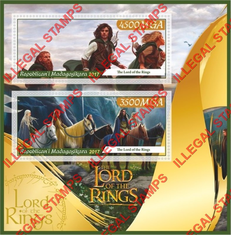 Madagascar 2017 Lord of the Rings Illegal Stamp Souvenir Sheet of 2