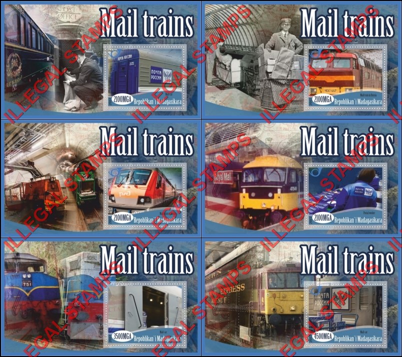 Madagascar 2017 Mail Trains Illegal Stamp Souvenir Sheets of 1