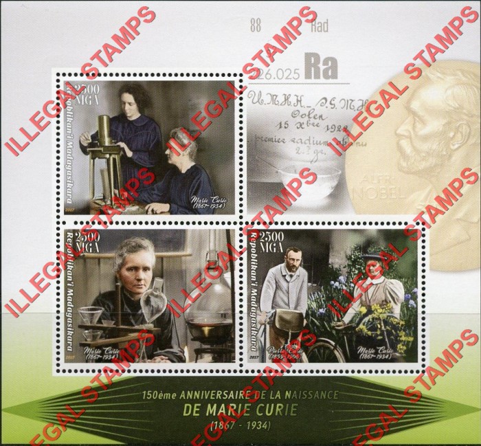 Madagascar 2017 Marie Curie Illegal Stamp Souvenir Sheet of 3