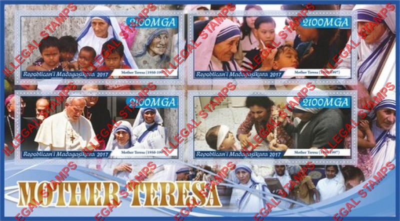 Madagascar 2017 Mother Teresa Illegal Stamp Souvenir Sheet of 4
