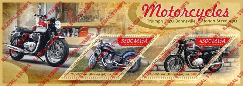 Madagascar 2017 Motorcycles Illegal Stamp Souvenir Sheet of 2