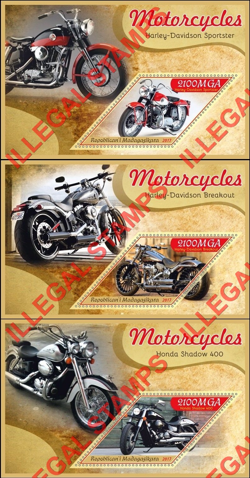 Madagascar 2017 Motorcycles Illegal Stamp Souvenir Sheets of 1 (Part 1)
