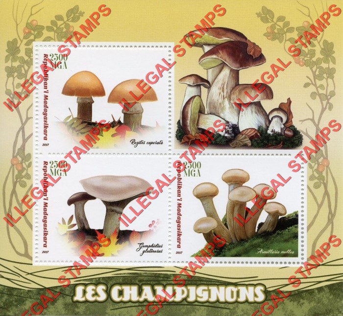 Madagascar 2017 Mushrooms Illegal Stamp Souvenir Sheet of 3