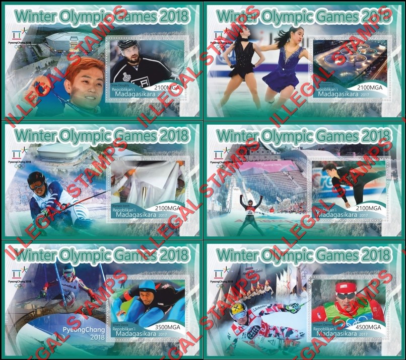 Madagascar 2017 Olympic Games in PyeongChang in 2018 Illegal Stamp Souvenir Sheets of 1