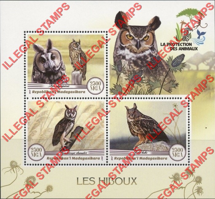 Madagascar 2017 Owls Illegal Stamp Souvenir Sheet of 3