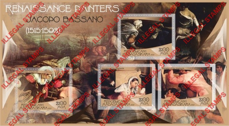 Madagascar 2017 Paintings by Jacopo Bassano Illegal Stamp Souvenir Sheet of 4