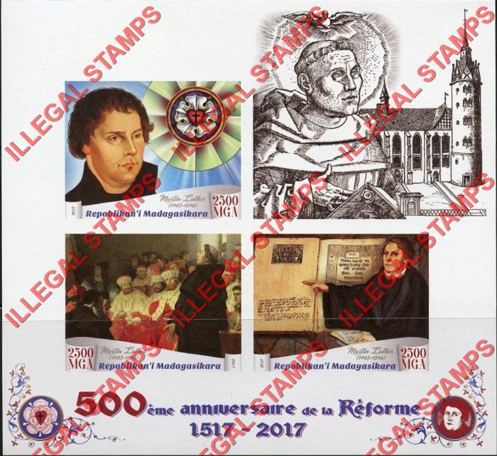 Madagascar 2017 Protestant Reform Illegal Stamp Souvenir Sheet of 3