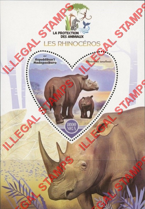 Madagascar 2017 Rhinoceros Illegal Stamp Souvenir Sheet of 1