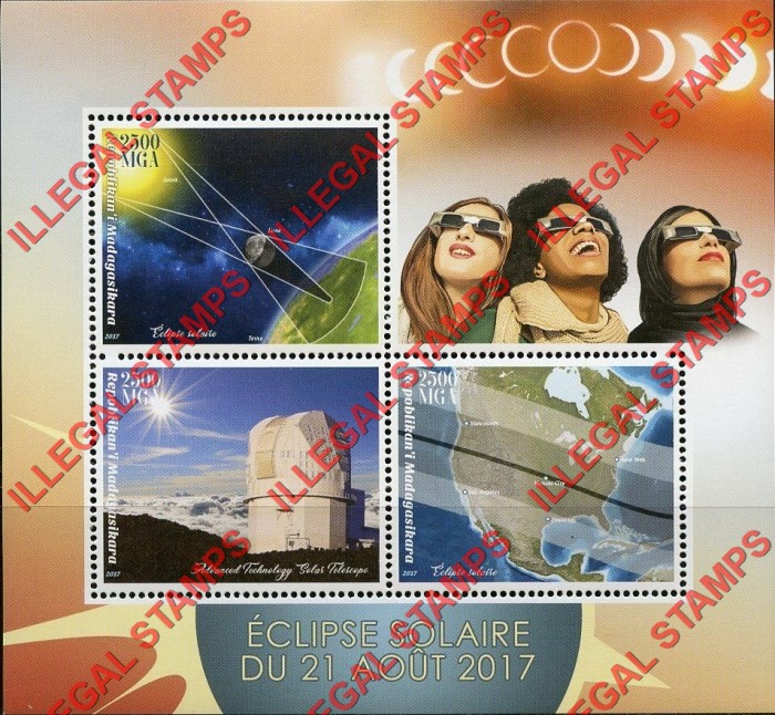 Madagascar 2017 Solar Eclipse Illegal Stamp Souvenir Sheet of 3