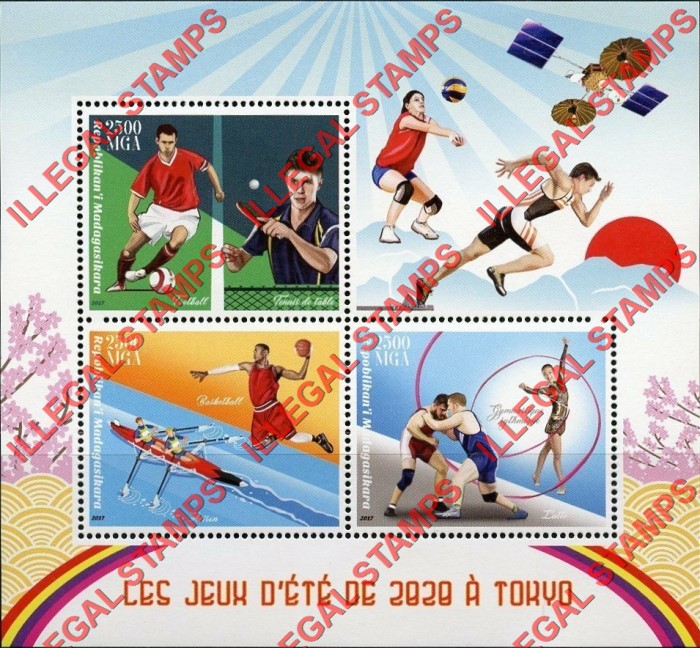 Madagascar 2017 Summer Olympics Tokyo 2020 Illegal Stamp Souvenir Sheet of 3