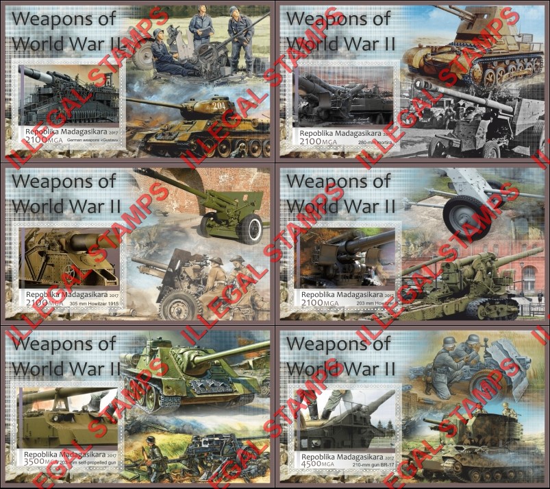 Madagascar 2017 Weapons of World War II Illegal Stamp Souvenir Sheets of 1