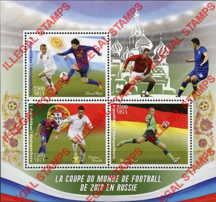 Madagascar 2017 World Cup Soccer (Football) Illegal Stamp Souvenir Sheet of 3