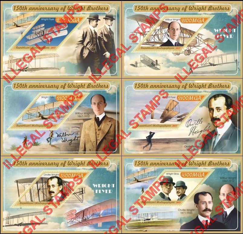 Madagascar 2017 Wright Brothers Airplanes Illegal Stamp Souvenir Sheets of 1