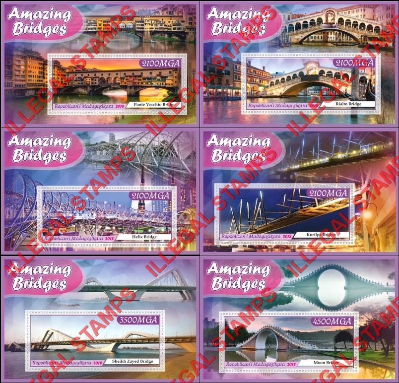 Madagascar 2018 Amazing Bridges Illegal Stamp Souvenir Sheets of 1