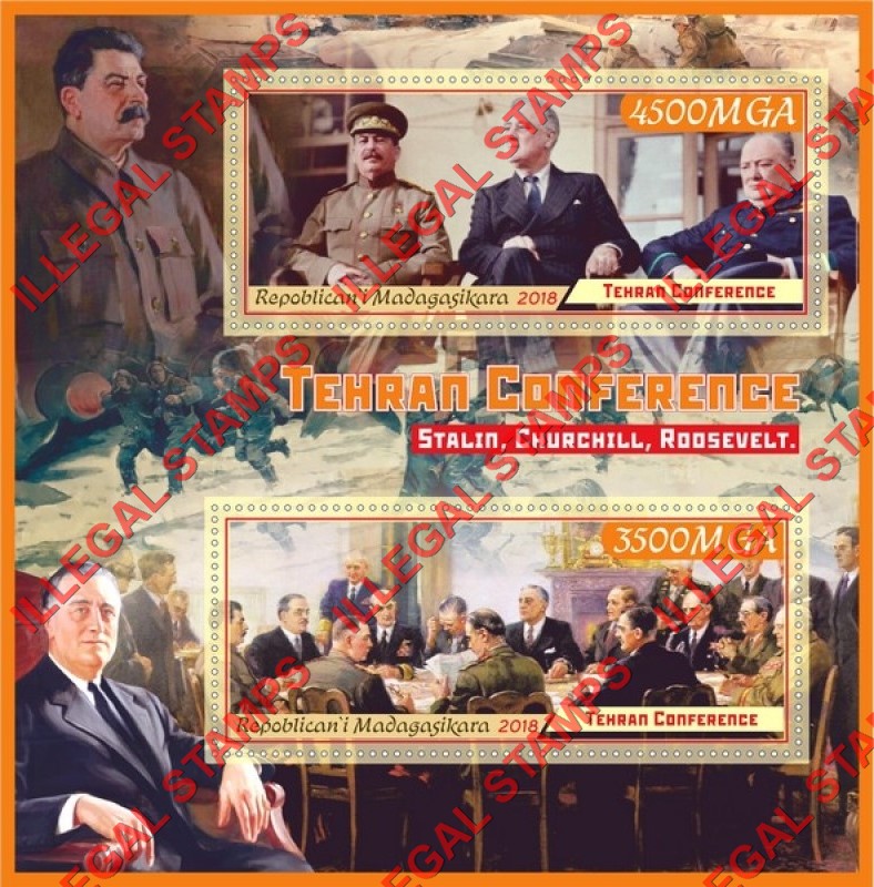 Madagascar 2018 Tehran Conference Illegal Stamp Souvenir Sheet of 2